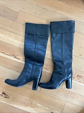 Sigerson Morrison Black Leather Knee-High Heeled Boots made in italy size 7